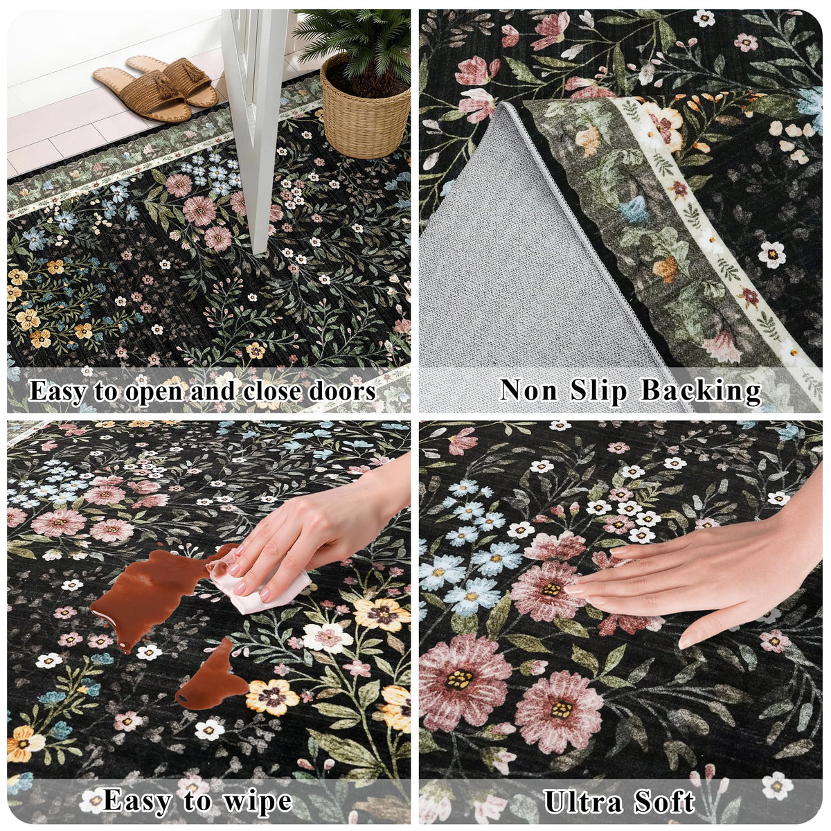 3x5 Entryway Rug Washable Rugs (Black / 3x5)