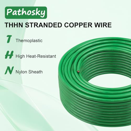 THHN Wire 14 Gauge 50FT Stranded Copper Electrical Building Wire 600V with Nylon Sheath & PVC Insulation (Green / 14AWG 50FT)