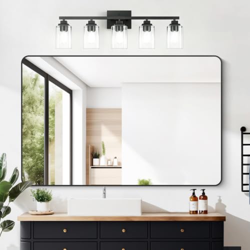 Matte Black Bathroom Light Fixtures (Black-Clear Shade / 5-Light)