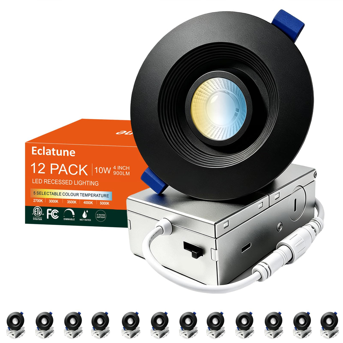 4 Inch Black LED Eyeball Gimbal Recessed Light (12P-Black / 4 Inches Anti-glare)