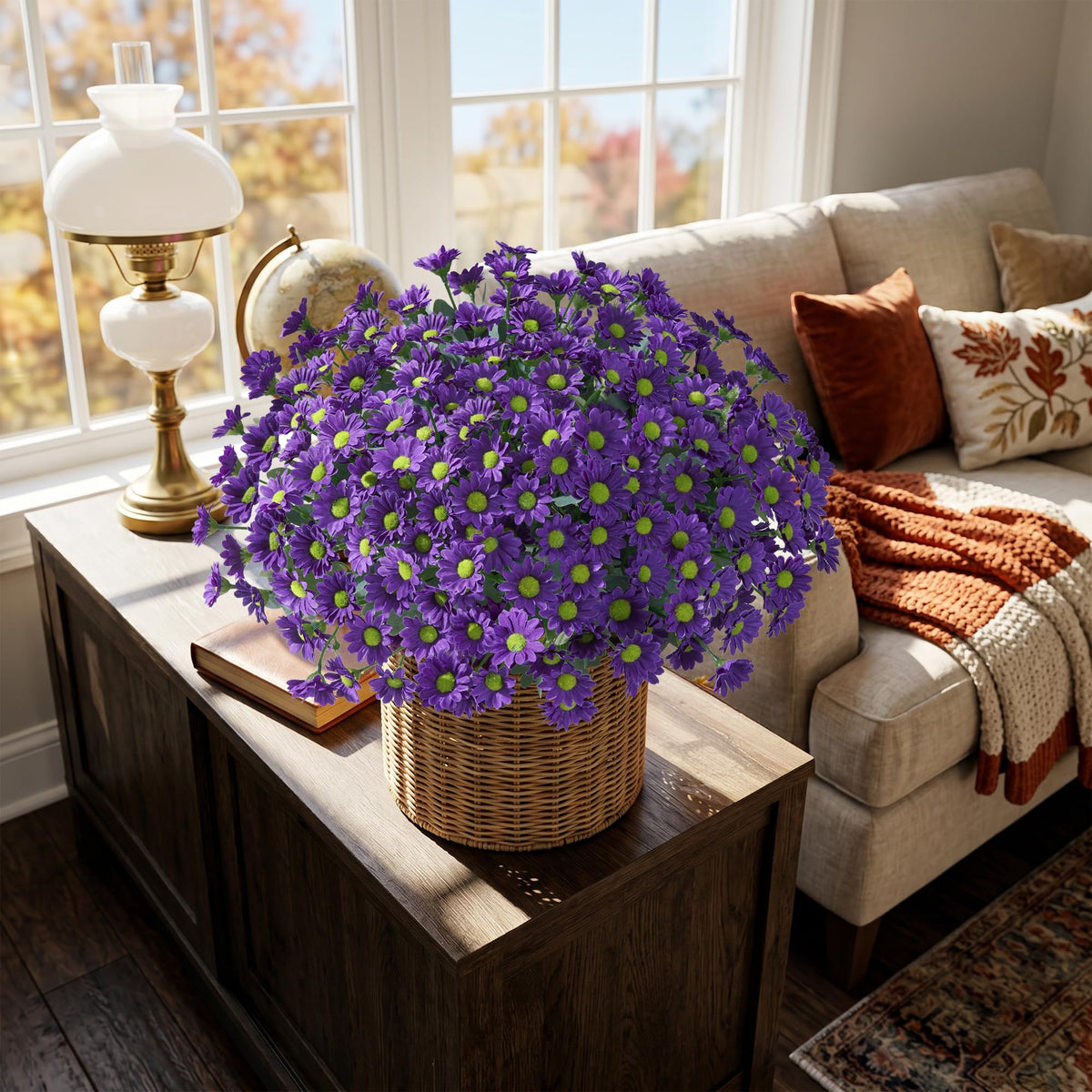 Artificial Mums for Outdoors Fall Decor (Purple / 10.6 inch)