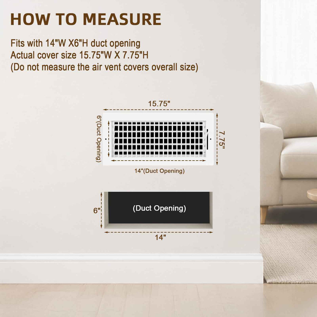 14x6 Adjustable Vent Cover Ceiling Register Vent Cover for Wall 14x6 Duct (14"Wx6"H)