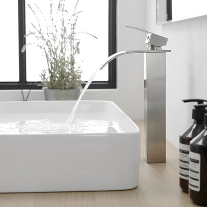 Tall Bathroom Faucet Vessel Sink Faucet with Drain (With Drain / Brushed Nickel)