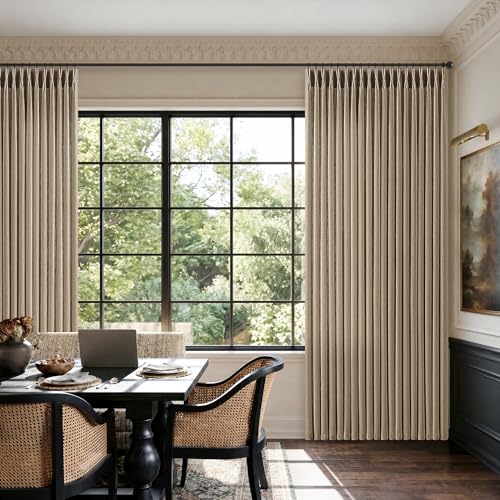 Brown 105 Inch Semi Sheer Thick Linen Memory Training Pinch Pleat Curtains (Dark Flax / 40"W x 105"L (Pack of 2))