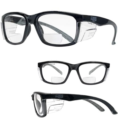 E60 2.5 Diopters Bifocal Safety Glasses with Side Shields (Black & Clear (+2.5 Diopter))