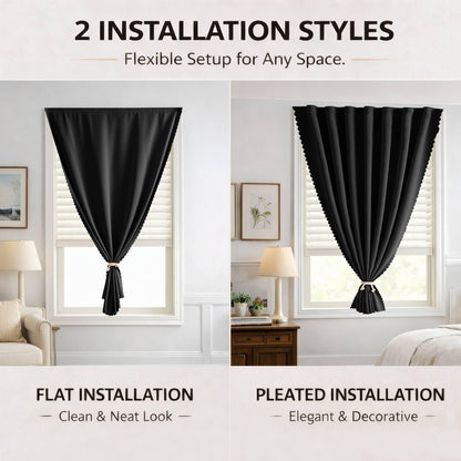 Adhesive Curtain Blackout Curtains for Privacy (Black / 59"W x 59"H)