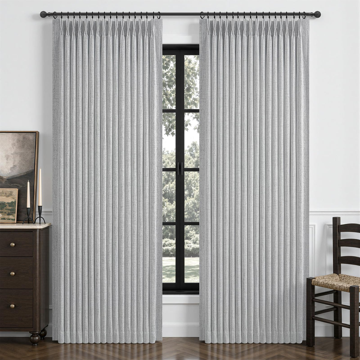 Extra Long 108 Inch Pinch Pleated Blackout Curtains 2 Panels (Lightgrey / 50"W x 108"L (Pack of 2))