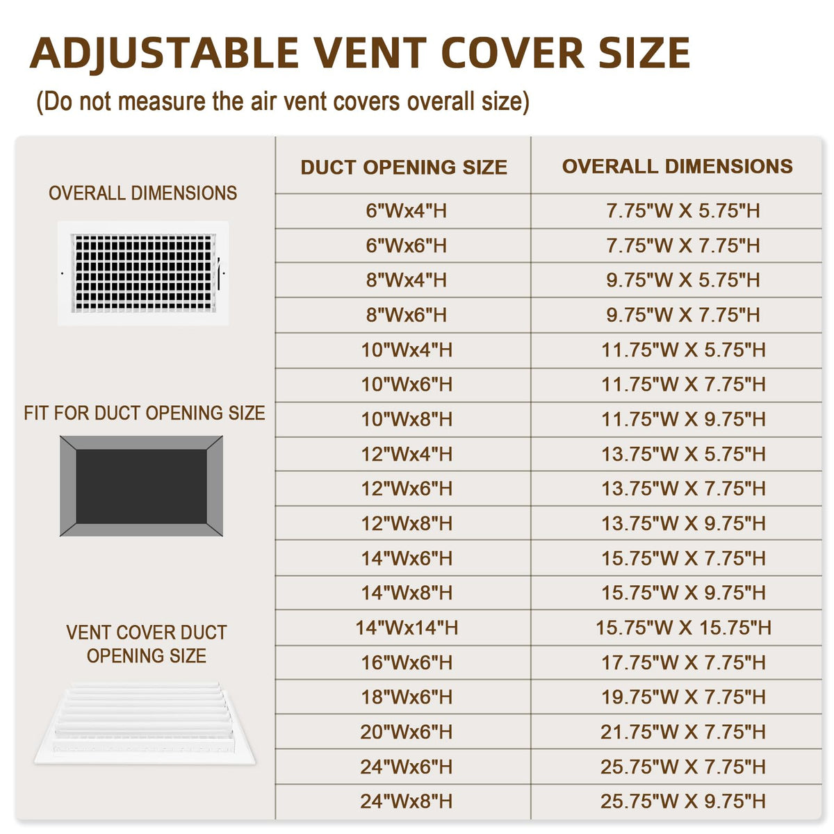 16x6 Adjustable Air Supply Grille Fit 16x6 Duct (16"Wx6"H)