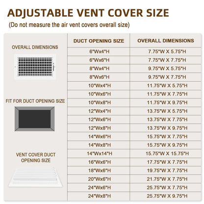 16x6 Adjustable Air Supply Grille Fit 16x6 Duct (16"Wx6"H)