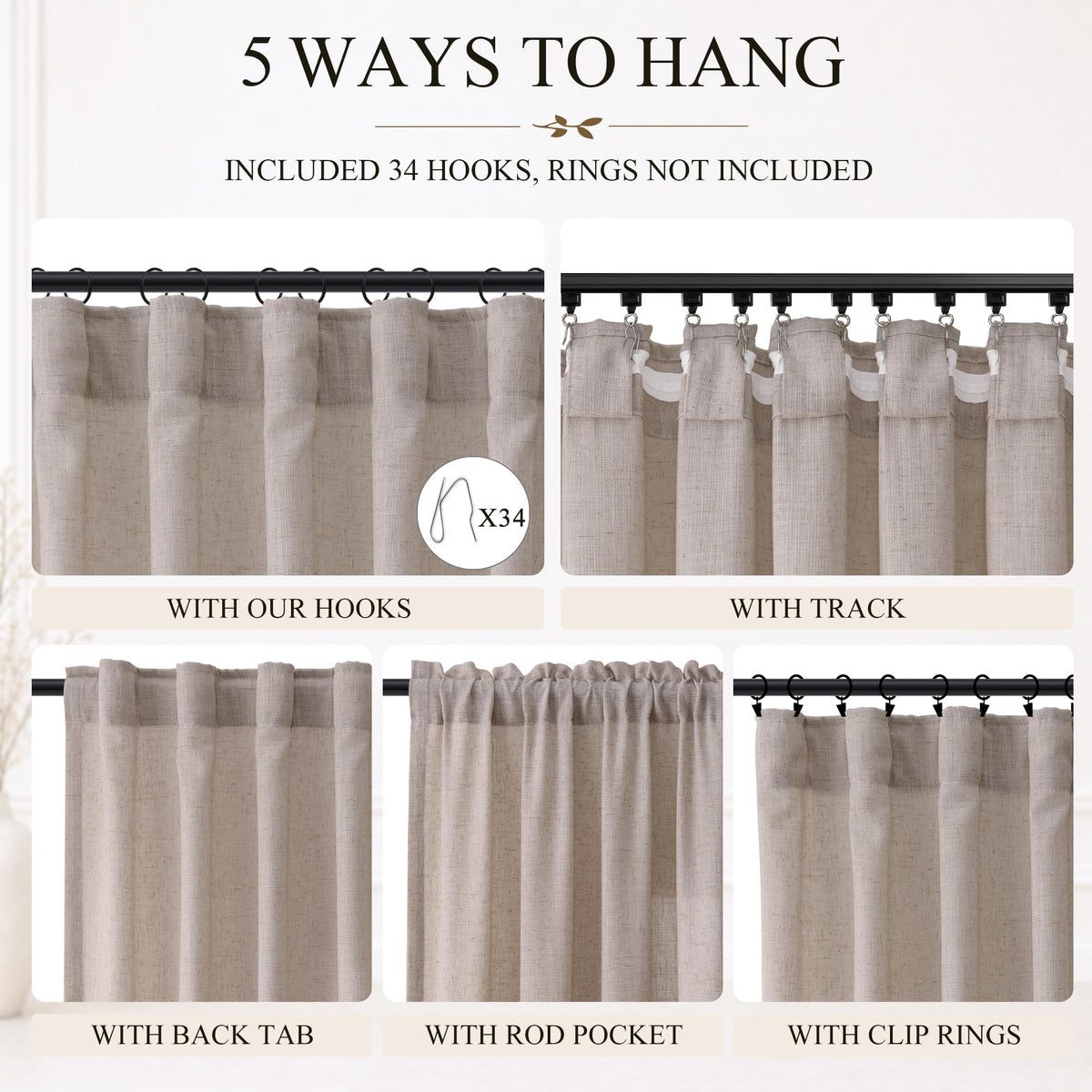 Oatmeal Linen Curtains 102 Inches Long 2 Panels for Living Room (Oatmeal / 50"W x 102"L (Pack of 2))