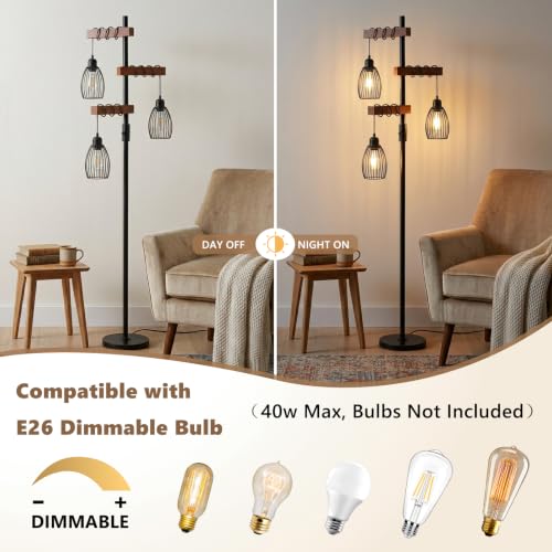 3 Lights Wood Floor Lamp for Bedroom