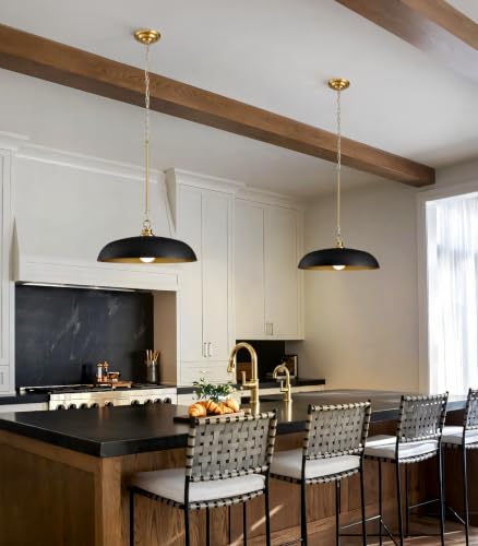 17.8" Black Gold Metal Dome Pendant Lights for Kitchen Island