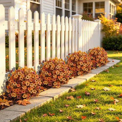 8Pcs Artificial Topiary Ball Flowers for Outdoors Planters Decor (Orange Yellow Brown)