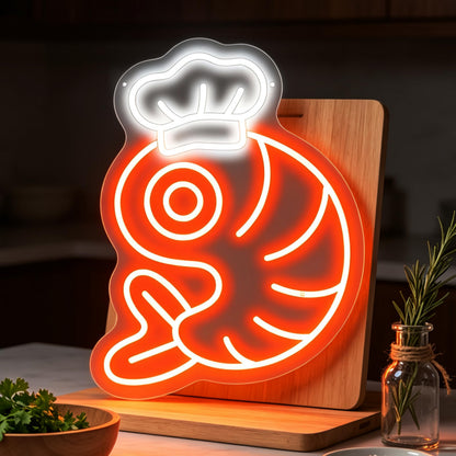 Chef Shrimp LED Neon Sign Seafood Graphic Wall Decor Restaurant (Shrimp)