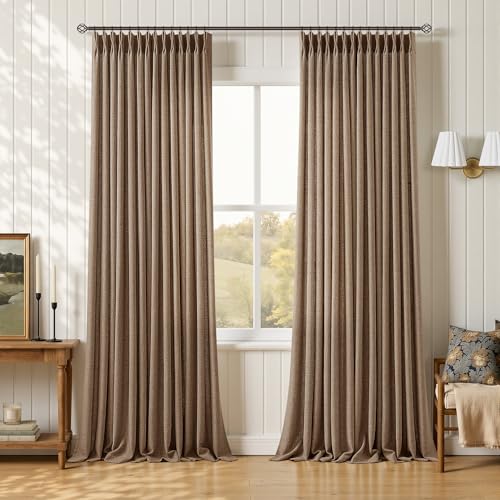 Pinch Pleated 102 Inch Light Filtering Memory Shaped Linen Curtains Rust (Rust Brown / 40"W x 102"L (Pack of 2))
