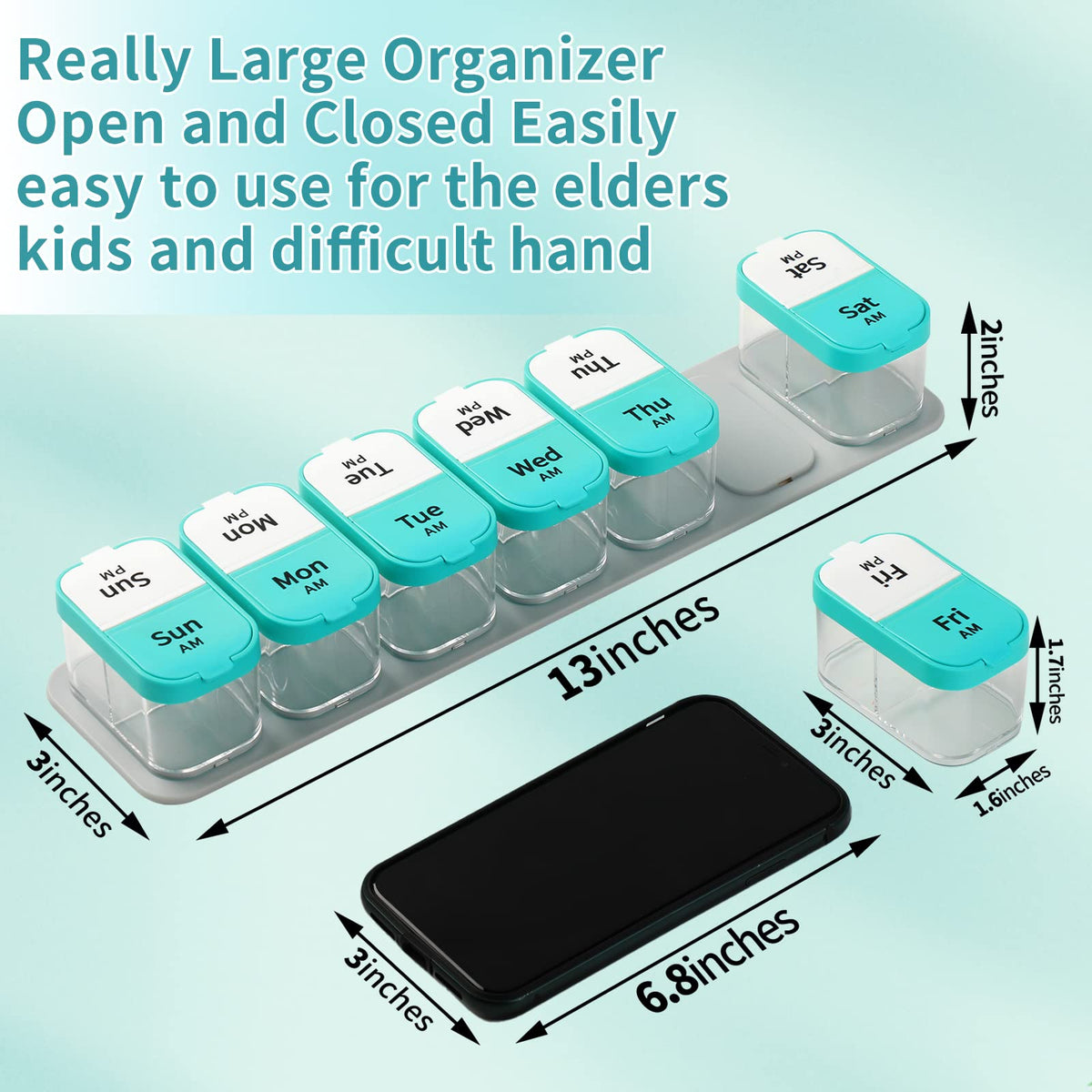 Large Weekly Pill Organizer 2 Times a Day for Vitamin (Cyan)