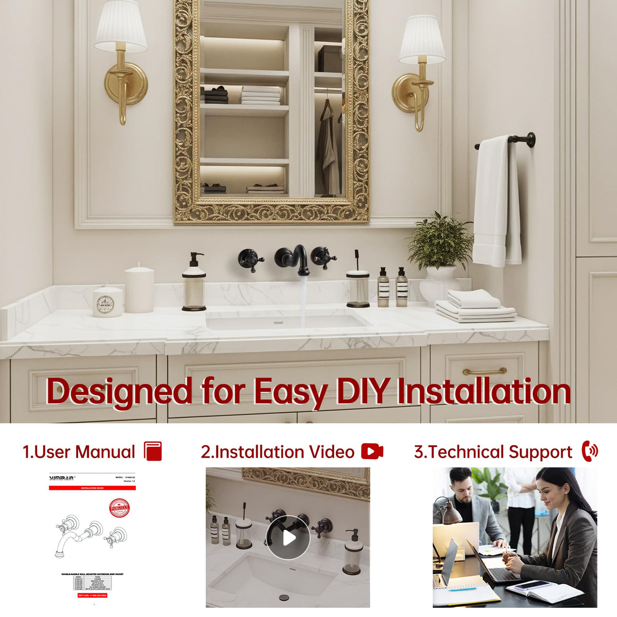 Wall Mount Bathroom Sink Faucet Vintage Oil Rubbed Bronze (Oil Rubbed Bronze)