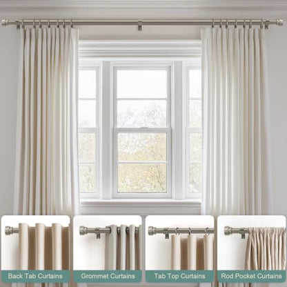 Modern Brushed Nickel Curtain Rods for Windows 72 to 144 with Adjustable Brackets Heavy Duty 1" Diameter Window Treatment Rod with Solid Metal Finials for Outdoor Bedroom Kitchen Living Room (Brushed Nickel / 16"-144"|1 Pack)