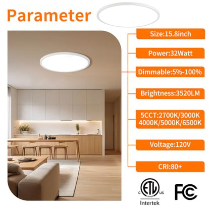 15.8inch Dimmable LED Flush Mount Ceiling Light