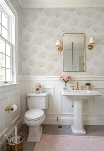Neutral Botanical Peel and Stick Wallpaper Modern Farmhouse Contact Paper (Neutral/Beige / 17.3" x 78.7")