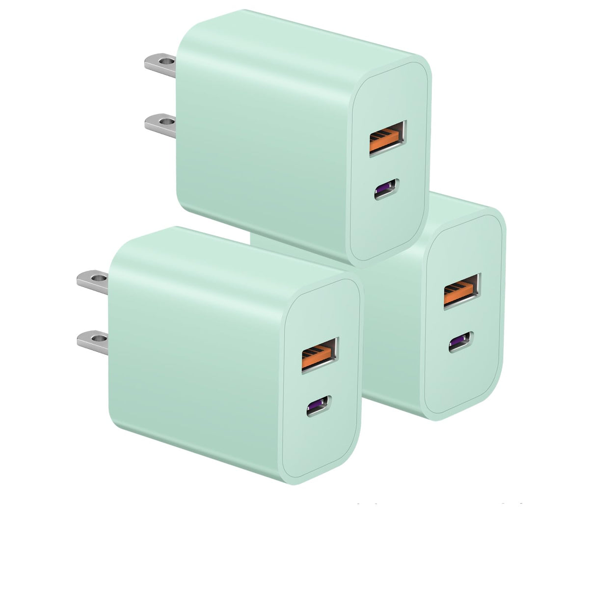 USB C Charger Block Fast Charging Block Type C Charger Multiport Adapter (Green / 20W3Pack)