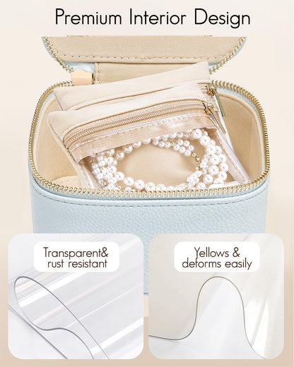 Travel Jewelry Organizer Case with 6 Clear Velvet Zipper Pouches (F.6 PCS Blue)