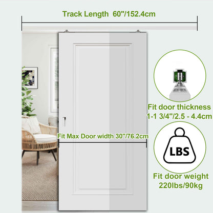 5FT 60in Sliding Pocket Door Track Kit (5ft / Silver)