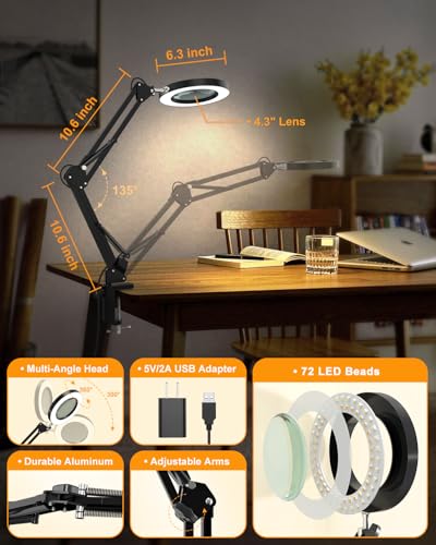 10X Magnifying Glass with Light and Clamp