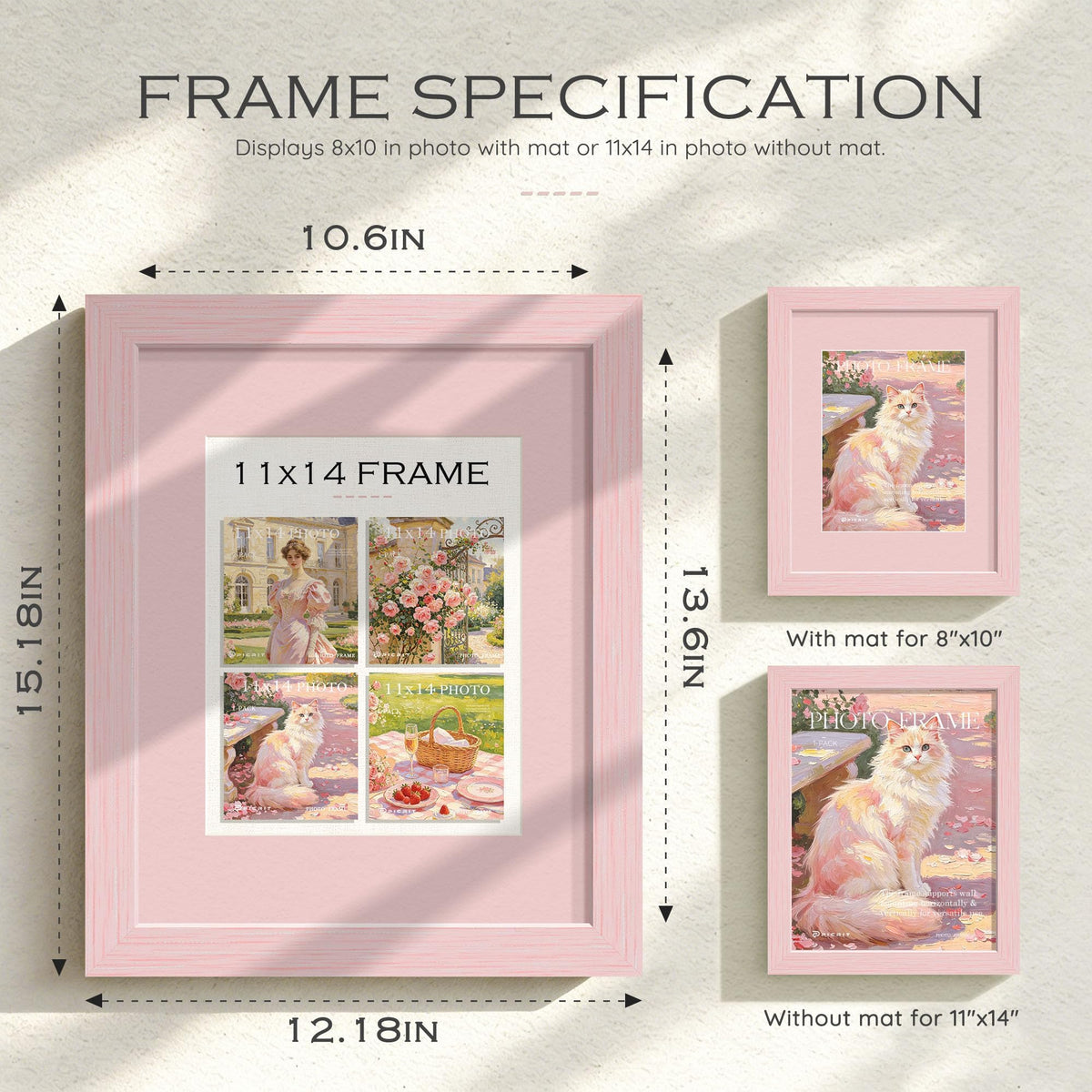 11x14 Blush Pink Picture Frame (Pink Frame Pink Mat / 11x14)