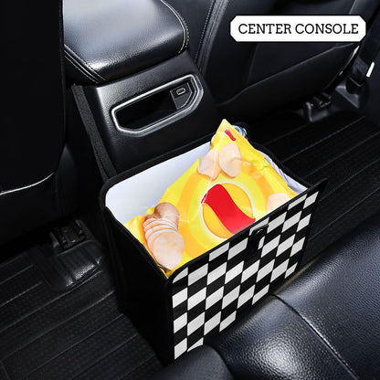 Checkered Black White Car Trash Can Car Organizer Car Garbage Can with Adjustable Strap for Back Front Seat Console Waterproof Leakproof Collapsible Portable 11 Inch Checkerboard (Checkerboard / M)