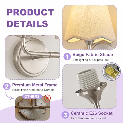 Bathroom Light Fixtures with White Wavy Flared Fabric Shade