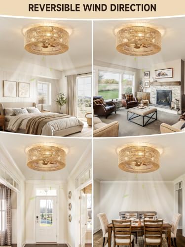 Rattan fandelier Ceiling Fans with Lights