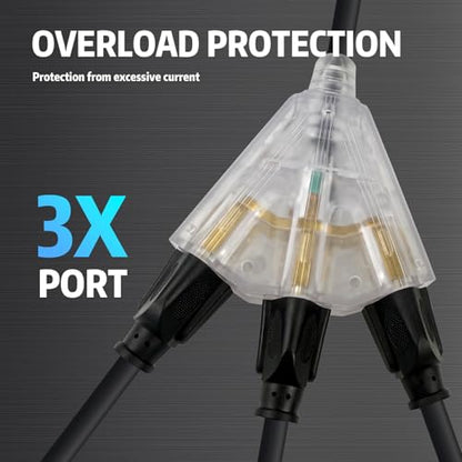 12 Gauge Outdoor Extension Cord 3 Outlet (Black / 50FT)