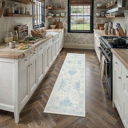 Blue 2x6 Runner Rug Washable Vintage Rug Carpet (Y|blue / 2' x 6' (Runner))