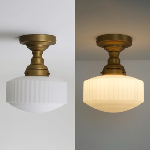 Flush Mount Ceiling Light with 9 Inch Milk Glass Shade
