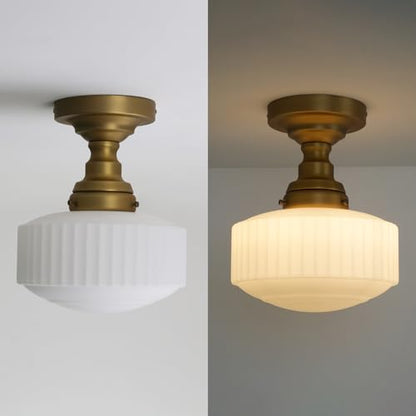 Flush Mount Ceiling Light with 9 Inch Milk Glass Shade