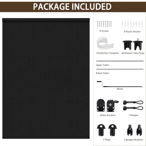 Outdoor Roller Shades for Patio (Black / 48"W x 72"H)