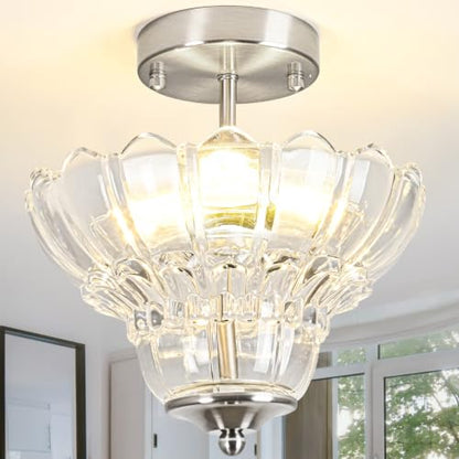 Semi Flush Mount Light with Floral Shade