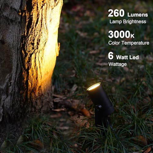 6W Low Voltage LED Flood Lights 12V AC Landscape Spotlights 260 Lumens 3000K Warm White Outdoor Accent Lights with Metal Stakes & Connectors for Garden Tree & Yard
