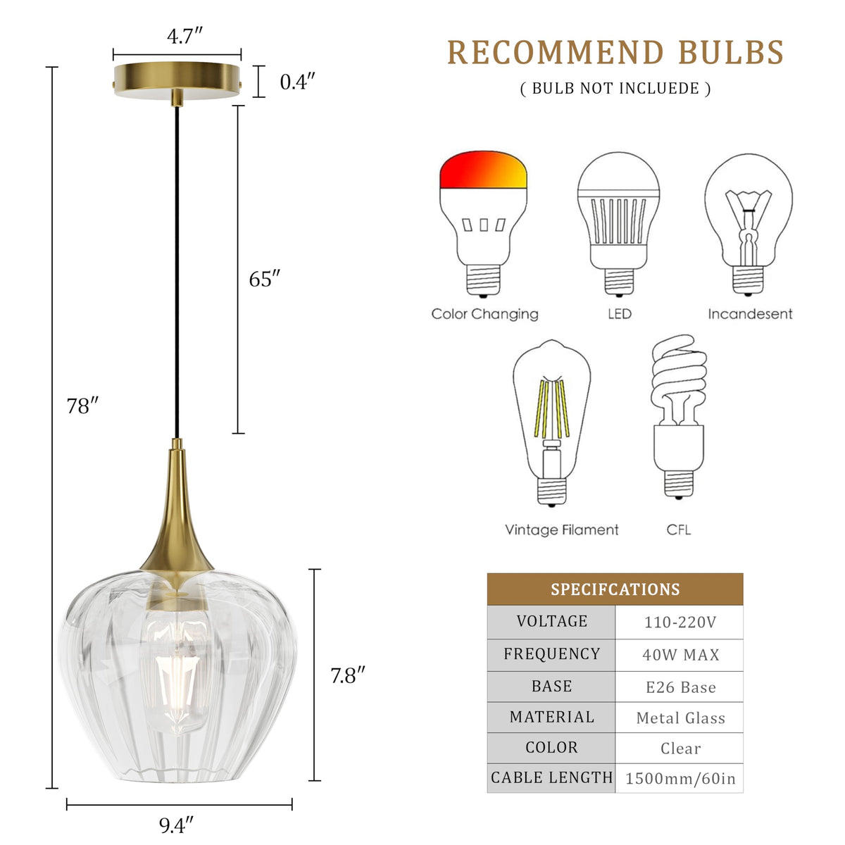 Gold Pendant Lighting for Kitchen Island (Gold & Clear Glass - 3 Pack)