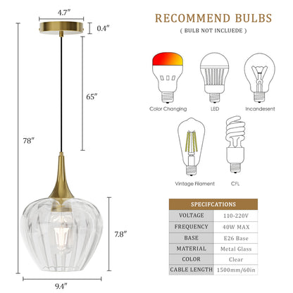 Gold Pendant Lighting for Kitchen Island (Gold & Clear Glass - 3 Pack)