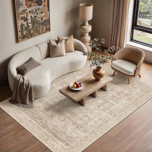 5x7 Area Rugs Retro Beige Washable Rug (Beige / 5' x 7' (Rectangular))