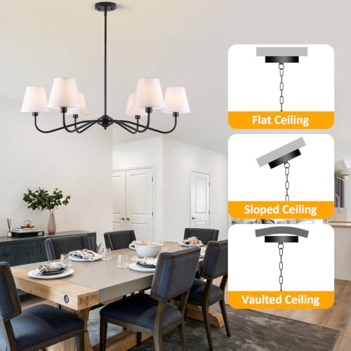 35.82in Black Modern Farmhouse Chandelier with Shades (Black)