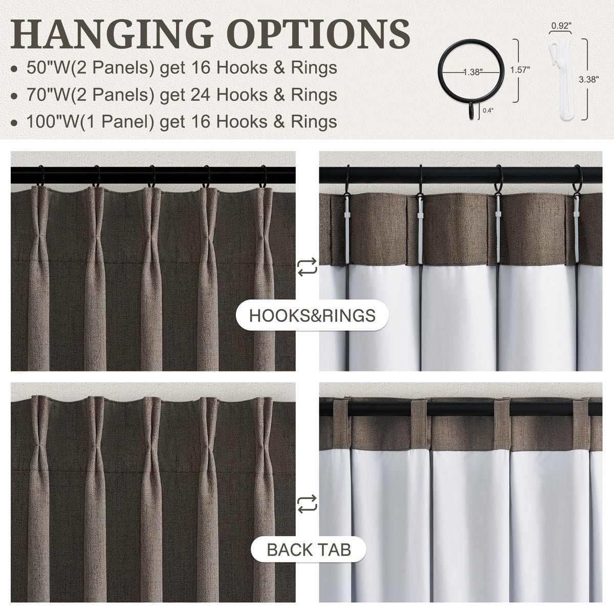 Extra Long 108 Inch Pinch Pleated Blackout Curtains 2 Panels (Chocolatetart / 50"W x 108"L (Pack of 2))