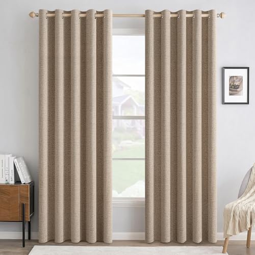 100% Blackout Linen Curtains for Bedroom 62x96 Inches Copper Brown (Copper Brown / 62"W x 96"L (Pack of 2))