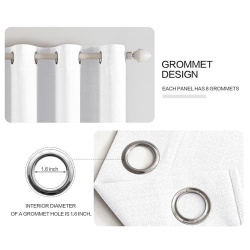 100% Blackout Linen Curtains for Bedroom 52x72 Inches Bright White (Bright White / 52"W x 72"L (Pack of 2))