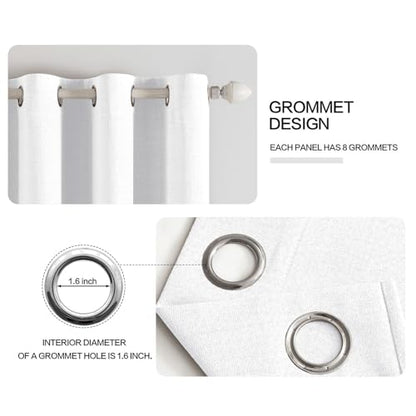 100% Blackout Linen Curtains for Bedroom 52x72 Inches Bright White (Bright White / 52"W x 72"L (Pack of 2))