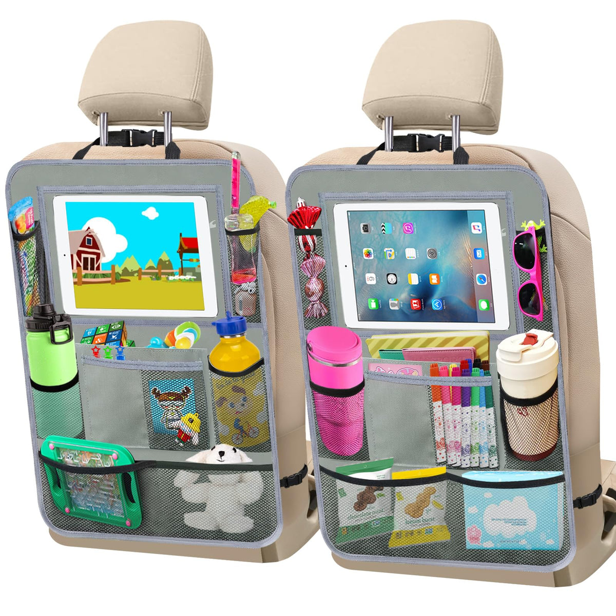 Backseat Car Organizer (Grey / 2 Pack without Food Tray)