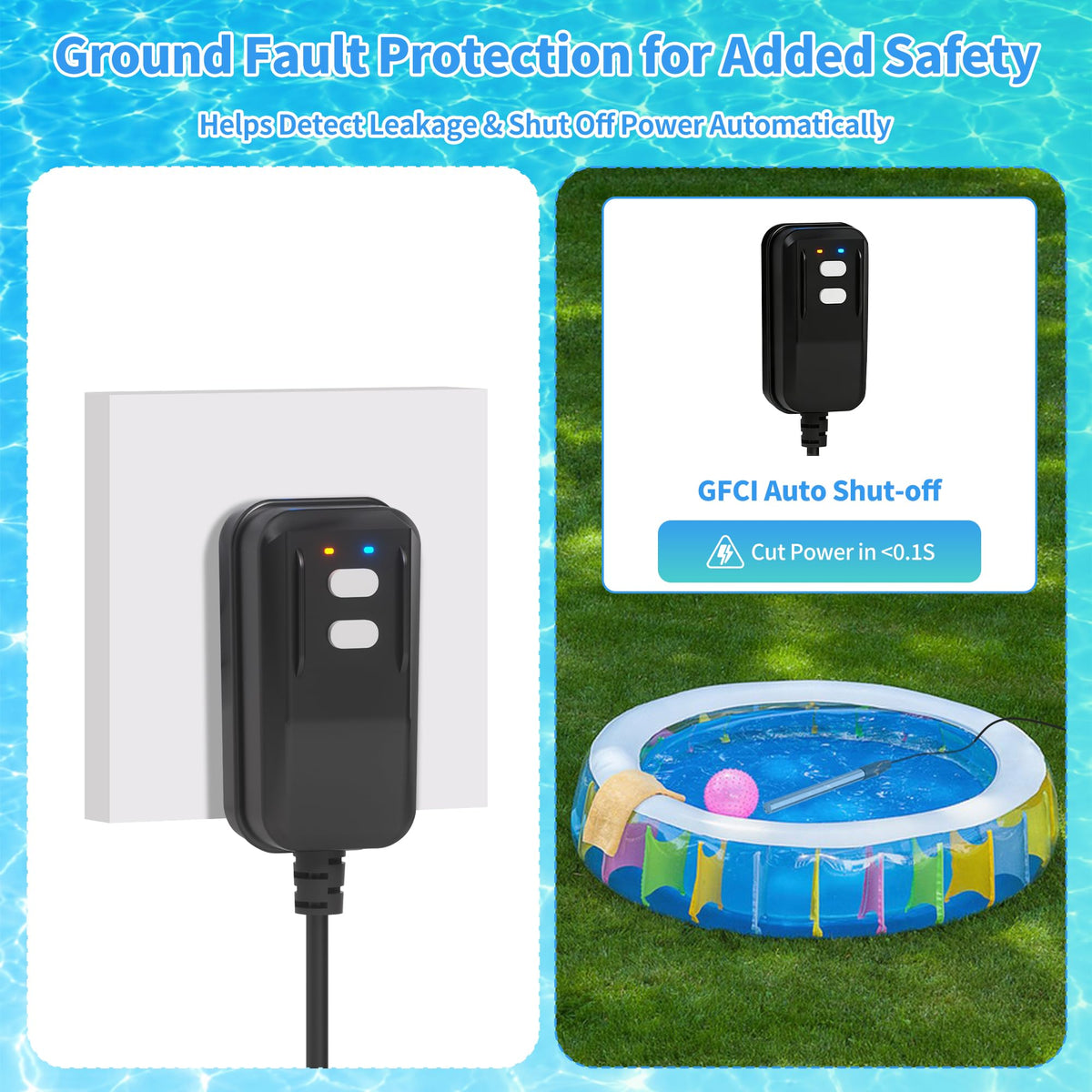 2000W 120V Portable Immersion Water Heater with GFCI for Hot Tubs & Spa (Dark)