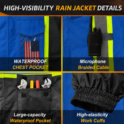 High Visibility Reflective Rain Jacket for Men (XX-Large-3X-Large / Blue)
